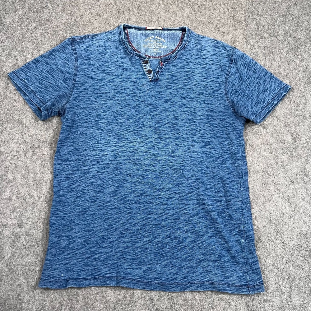 Lucky Brand Blue Static‎ Short Sleeve Slub Henley T-Shirt Men's Size Medium